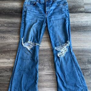 American Eagle Women’s Jeans Distressed Holes 16 Short Flare High Rise